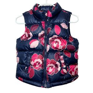 Old Navy Jacket Baby Girls Size 2T Kids Puffer Vest Winter Fall Blue Pink Floral